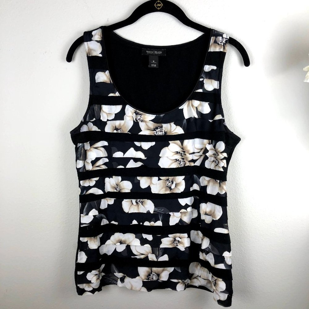 White House Black Market Black Floral Tank Top, M